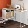 Image de Bureau d’angle industriel métal blanc et bois façon hêtre