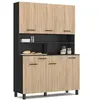 Image de Buffet de cuisine 120 CM CINA 6 portes + tiroir noir et façon hêtre