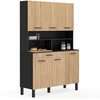 Image de Buffet de cuisine vaisselier noir et bois façon hêtre 120 cm