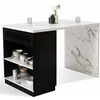 Image de Ilot central mange debout 4 personnes VITO 130 cm noir et plateau effet marbre ALASKA