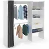 Image de Dressing extensible MARTY 120/170 x 50 x 180 cm blanc avec étagères + double penderie + rideau gris