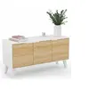 Image de Buffet bas scandinave 113 cm FINN 3 portes blanc et bois façon hêtre