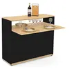 Image de Meuble de bar extensible en table à manger 2 personnes VITO noir et plateau bois