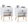 Image de lot de 2 tables de chevet blanches effet vieilli 1 tiroir style scandinave