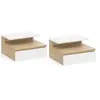Image de Lot de 2 tables de chevet murales TOMI 1 tiroir + 1 tablette étagère suspendue + 1 tablette façon hêtre et blanc