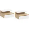 Image de Tables de chevet suspendues bois façon hêtre et blanches
