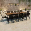 Image de Salon de jardin table extensible avec plateau verre trempé effet bois et chaises empilables