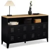 Image de Commode 4 tiroirs ESTER 115 cm métal noir et plateau façon hêtre avec niche design industriel