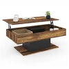 Image de Table basse plateau relevable rectangulaire EDEN bois foncé effet vieilli et noir