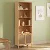 Image de Étagère bibliothèque cannage et bois 4 niveaux avec placard