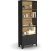 Image de Etagère bibliothèque 5 niveaux avec placard ESTER portes métal noir et plateau bois design industriel