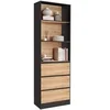 Image de Etagère bibliothèque CARLA 3 niveaux 3 tiroirs noir et effet bois 190 cm