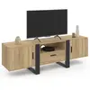 Image de Meuble télé 160 cm XXL moderne bois et noir avec 3 portes et 1 niche
