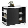 Image de Ilot central TIBO 120 cm bois noir avec plan de travail effet marbre ALASKA