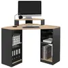 Image de Bureau d'angle HARRY noir et façon hêtre gain de place bureau informatique avec rangements