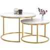 Image de Lot de 2 tables basses gigognes ALASKA rondes 54/70 effet marbre et pied doré