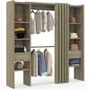 Image de Dressing extensible double MERYL 120/180 x 50 x 180 cm hêtre avec étagères + double penderie + rideau taupe
