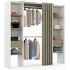 Image de Dressing extensible double MERYL 120/180 x 50 x 180 cm blanc avec étagères hêtre + double penderie + rideau taupe