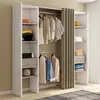 Image de Dressing extensible double blanc et bois avec rideau taupe