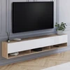 Image de Meuble TV suspendu bois et blanc 180 cm avec étagères