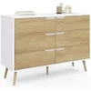 Image de Commode 6 tiroirs HELSINKI 115 cm scandinave blanc et effet hêtre