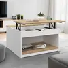Image de Table basse carrée blanche avec plateau relevable et coffre bois