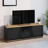Image de Meuble TV noir et bois 110 cm avec tiroir et niche