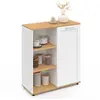 Image de Buffet d'appoint 70 cm VITO 3 étagères et placard blanc et plateau bois