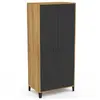 Image de Armoire vestiaire penderie ESTER 2 portes métal noir et contour bois design industriel