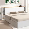 Image de Tête de lit sur pied extensible blanc et façon bois avec chevets