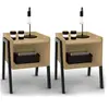 Image de Lot de 2 tables de chevets DALAT 1 niche bois et pieds métal noir design industriel