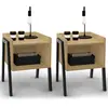 Image de Tables de chevet 1 niche bois et pieds métal noir - lot de 2