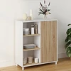 Image de Buffet d'appoint 70 cm 3 étagères et 1 porte coulissante réversible blanc et bois montage facile