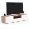 Image de Meuble TV 140 cm bois façon hêtre portes blanches