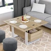 Image de Table basse rectangulaire relevable convertible en table à manger bois et blanc
