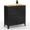 Image de Buffet d'appoint casier 70 cm ESTER 4 portes en métal noir plateau bois design industriel