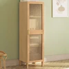 Image de Armoire de rangement 1 porte 3 étagères bois et cannage