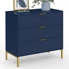 Image de Commode 3 tiroirs BLENIA 80 cm bleu nuit et finitions dorées