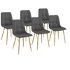 Image de Lot de 6 chaises MILA en velours gris foncé pied effet bois pour salle à manger