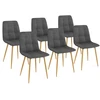 Image de Lot de 6 chaises en velours gris foncé pied effet bois pour salle à manger