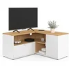 Image de Meuble TV d'angle BALTAZAR 90x90 cm façon hêtre et blanc