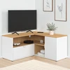 Image de Meuble TV 90 x 90 cm d'angle façon hêtre et blanc
