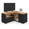 Image de Meuble TV BALTAZAR d'angle en bois panneau de particule façon hêtre et noir 90 x 90 cm