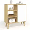 Image de Buffet d'appoint 3 étagères et placard 70 cm FINN blanc et bois façon hêtre