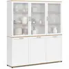 Image de Buffet vaisselier 160 cm VITO meuble de cuisine 6 portes blanc et bois