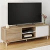 Image de Meuble TV 140 cm 2 portes coulissantes réversibles effet bois et blanc montage sans outils