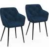 Image de Lot de 2 chaises de salle à manger, fauteuils de table capitonnés LYA velours bleu canard