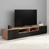Image de Meuble télé 180 cm noir et bois façon hêtre avec rangement
