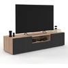 Image de Meuble TV moderne 140cm bois façon hêtre portes noires