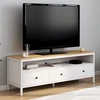 Image de Meuble TV 3 tiroirs blanc et plateau bois 140 cm